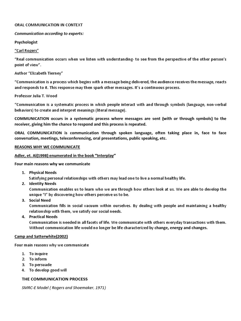 Understanding Oral Communication Essentials | PDF | Nonverbal ...