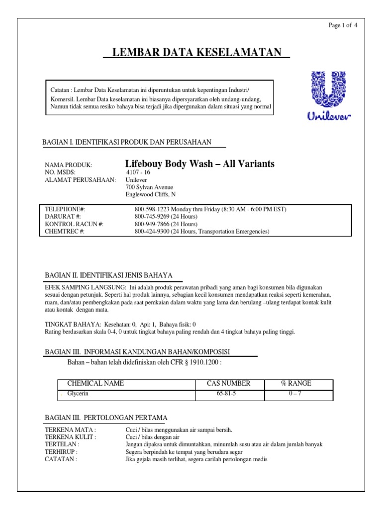 MSDS Life Buoy Body Wash Indo PDF