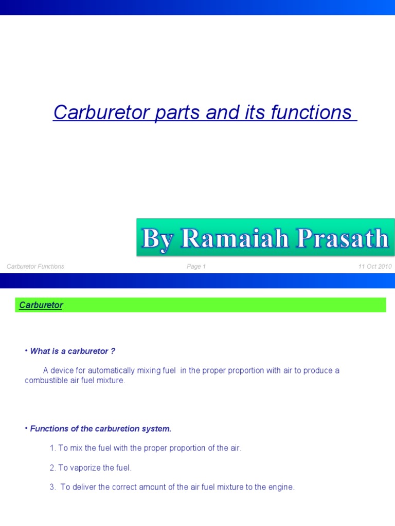 Carburetor Parts and Its Functions PDF Carburetor Throttle