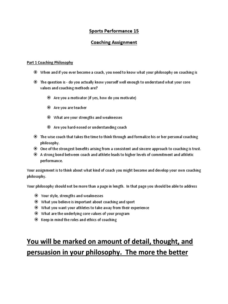Coaching Assignment Pdf