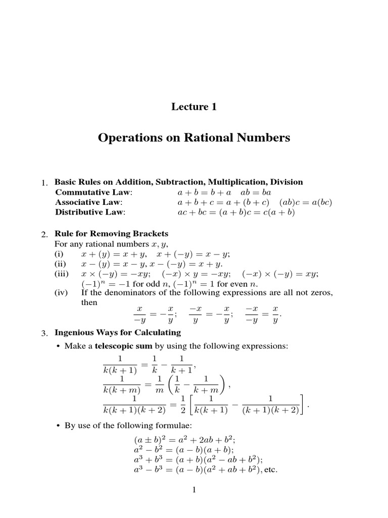 Rational Numbers Operations Lecture | PDF | Fraction (Mathematics ...