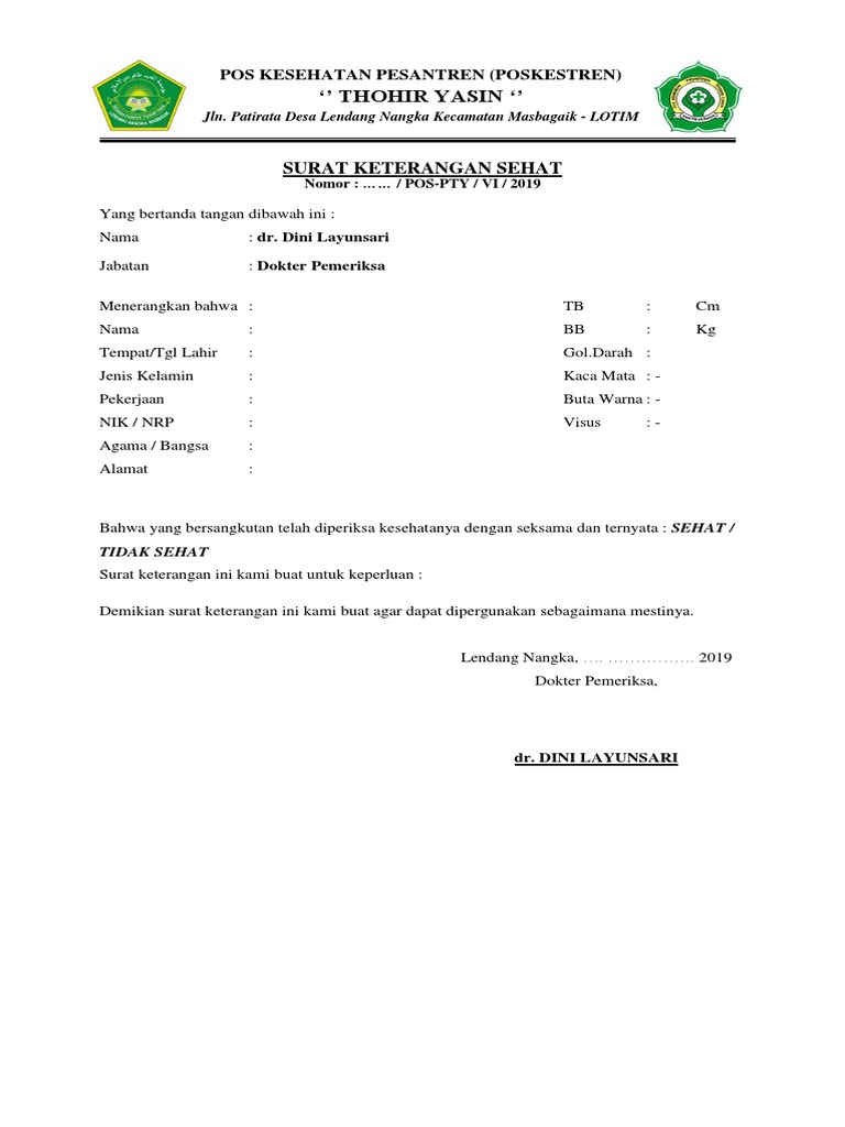 Surat Keterangan Sehat