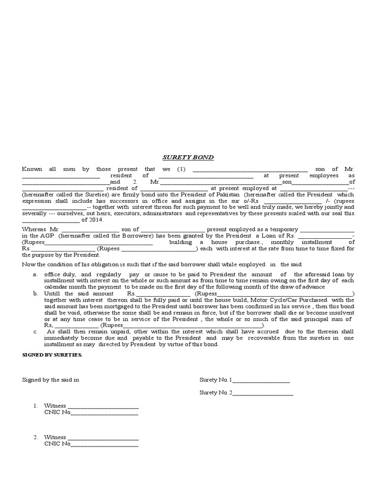 Surety Bond Signed by Sureties PDF Loans Bonds (Finance)