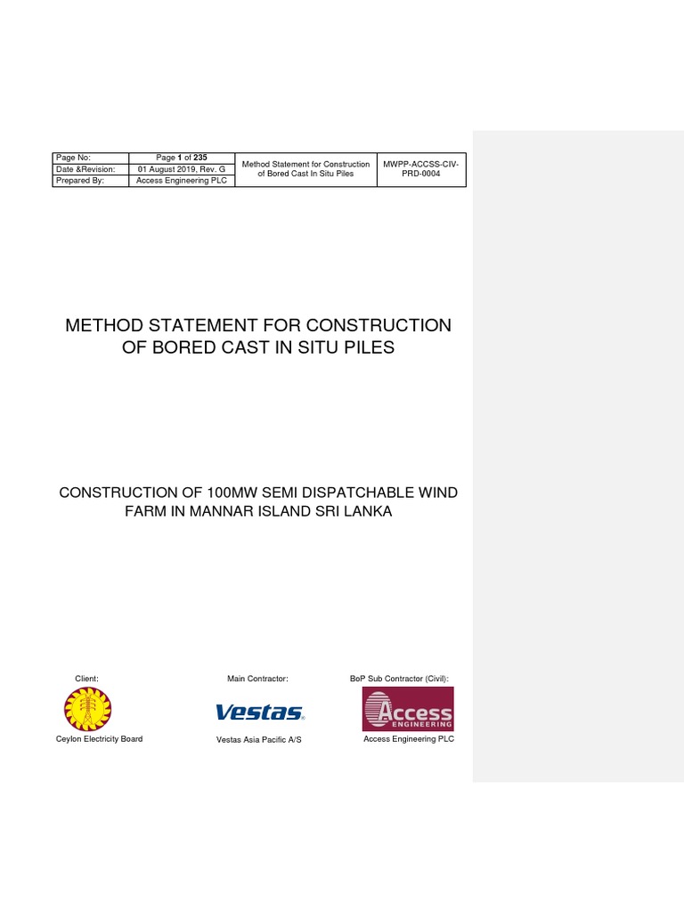 Bored Cast In Situ Piles Method Statement | PDF | Deep Foundation ...