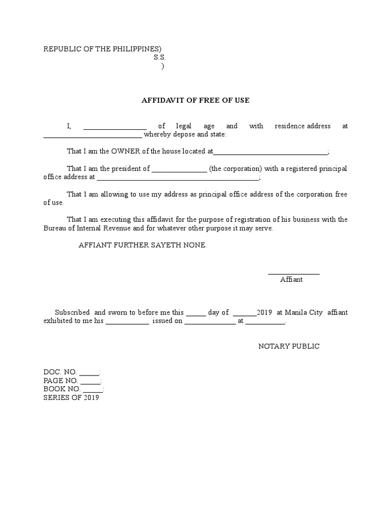 Affidavit of Free Use for Business Address | PDF | Business | Law
