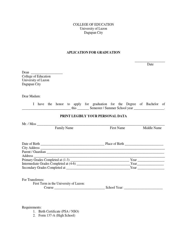 Graduation Application Form - College of Education | PDF