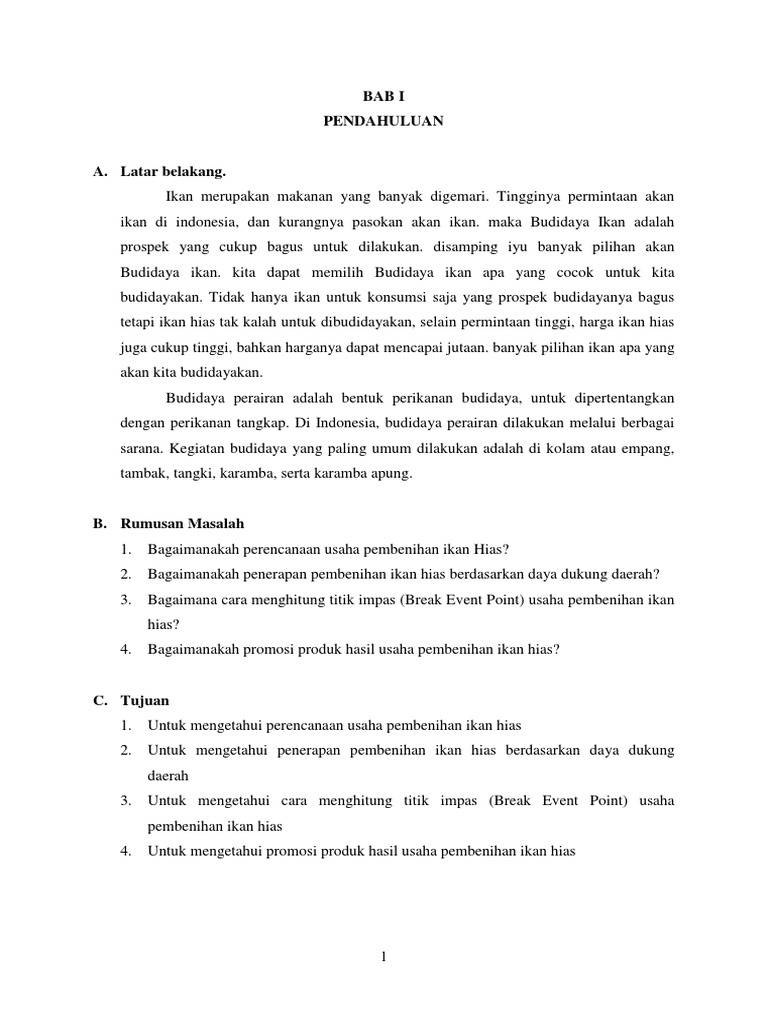 Contoh Makalah Perencanaan Usaha Pembenihan Ikan Konsumsi