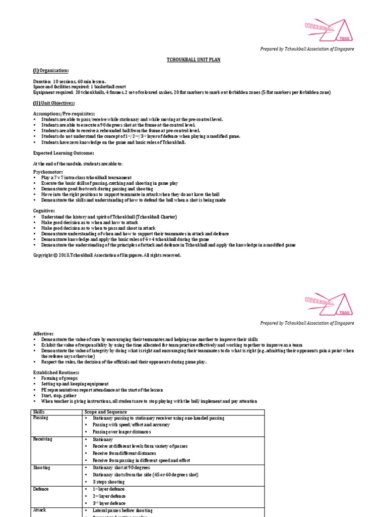 Tchoukball 10 Weeks Unit Plan (TBAS) | PDF | Referee | Sports