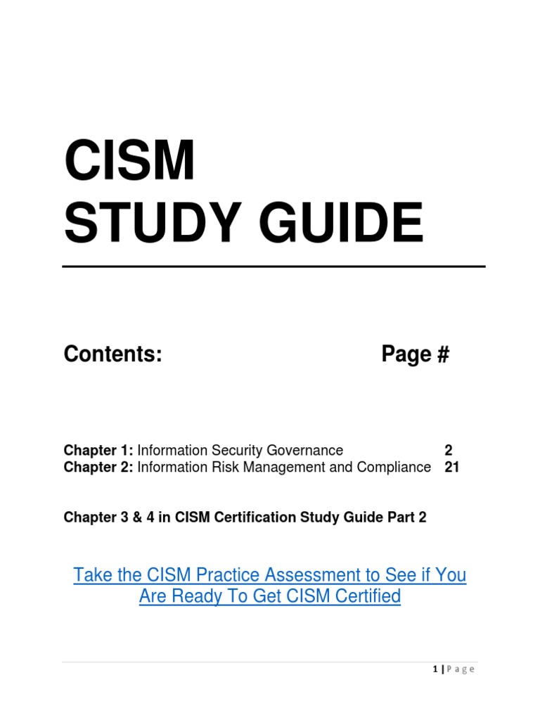 Cism Certification Study Guide Part 1 Information Security Risk Management