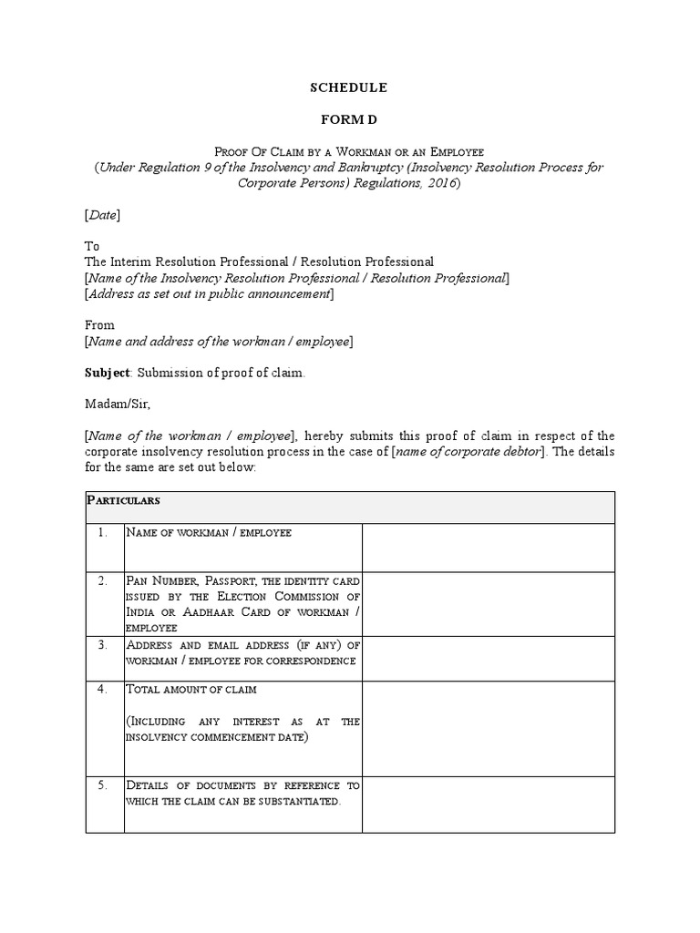 Schedule Form D: Corporate Persons) Regulations, 2016 | PDF ...