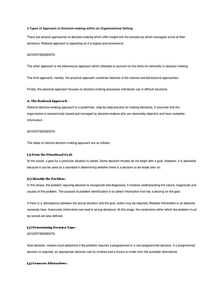 Four Approaches to Decision-Making | PDF | Rationality | Decision Making