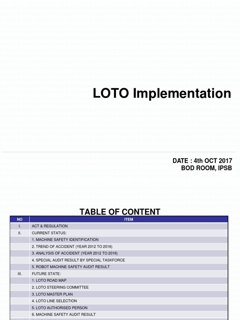 LOTO Implementation: DATE: 4th OCT 2017 Bod Room, Ipsb | Download Free ...