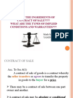 Explain The Ingredients of Contract of Sale???? What Are The Types of Implied Conditions and Warranties???
