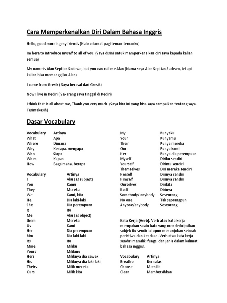 Cara Memperkenalkan Diri Dalam Bahasa Inggris Pdf