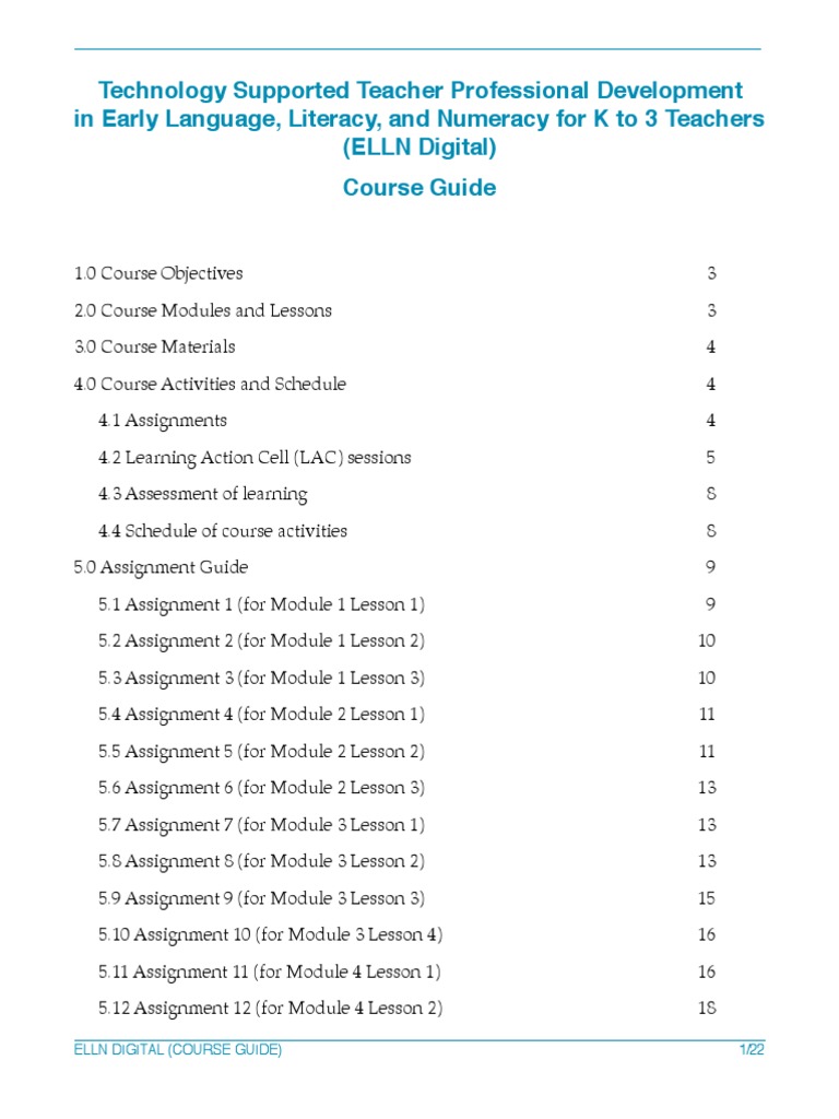 ELLN Digital Course Guide for K-3 Teachers | PDF | Teachers | Literacy