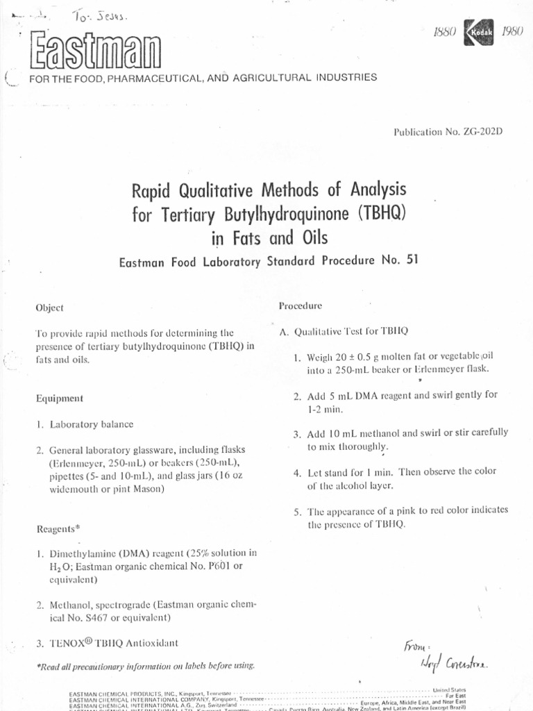 Rapid Qualitative Methos of Analysis For TBHQ in Fats and Oils | PDF