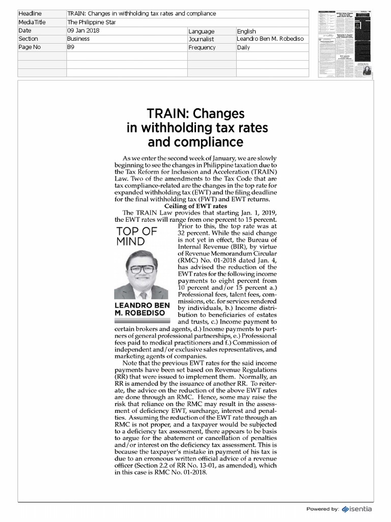 Train Law Changes | PDF | Withholding Tax | Taxation In The United States