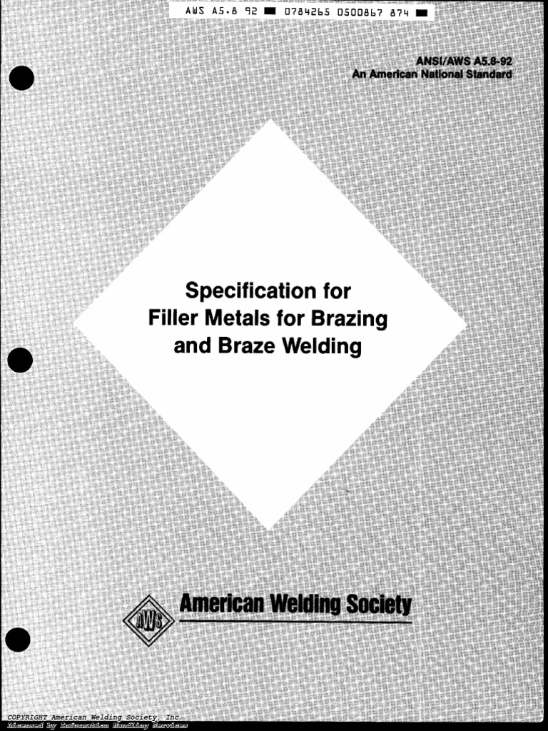 AWS A5.892 Specification for Filler Metals for Brazing Specification