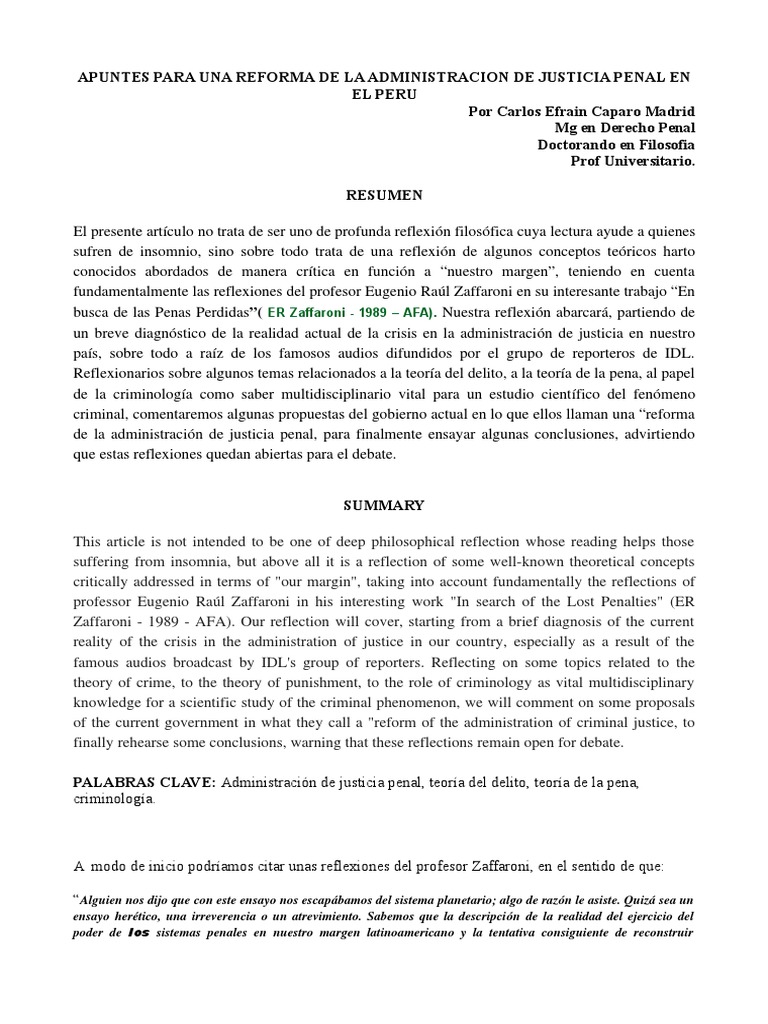 Reforma de la Justicia Penal en Perú | PDF | Derecho penal | Castigos