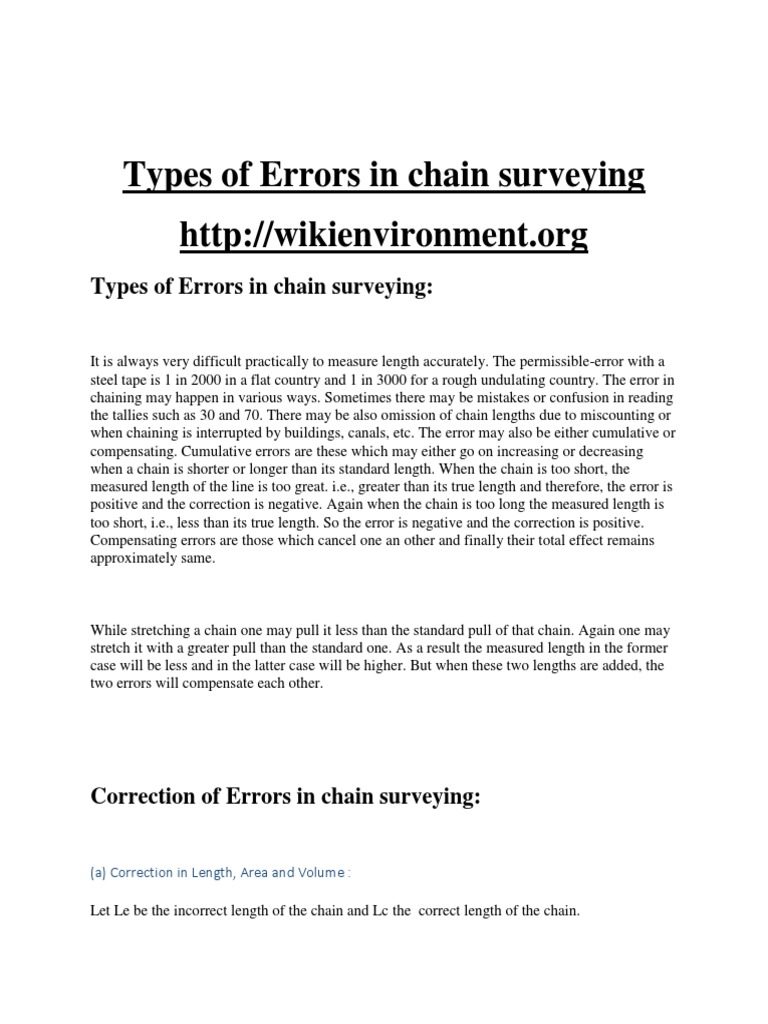 Errors in Chain Surveying Explained | PDF | Surveying | Thermal Expansion