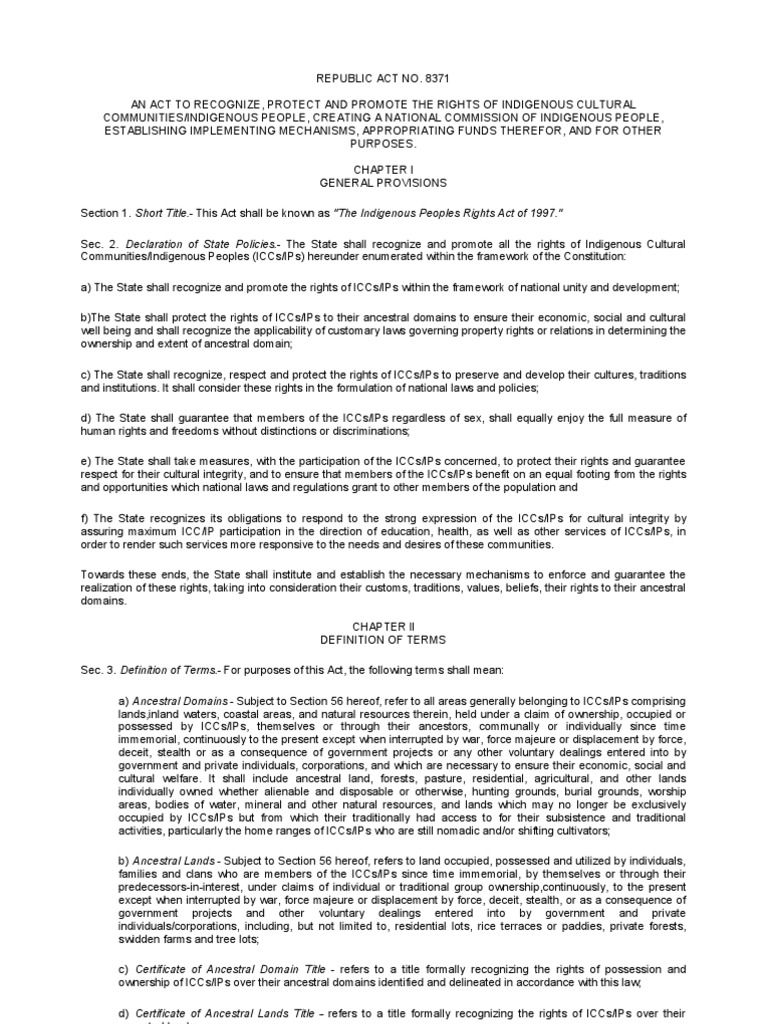 Indigenous Peoples Rights Act 1997 | PDF