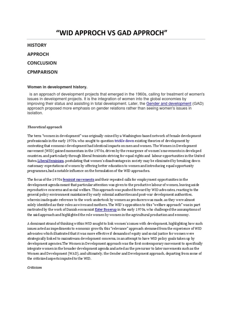 WID vs GAD: Development Approaches Explained | PDF | Gender And ...