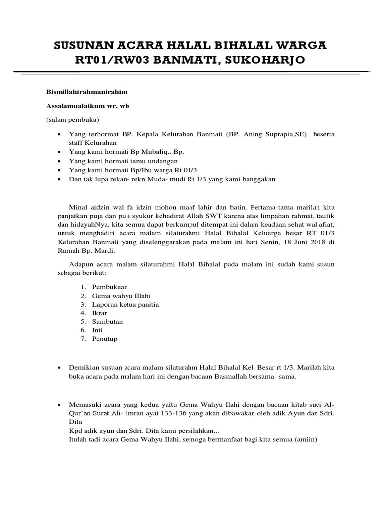 Contoh Teks Susunan Acara Halal Bihalal - Terkait Teks