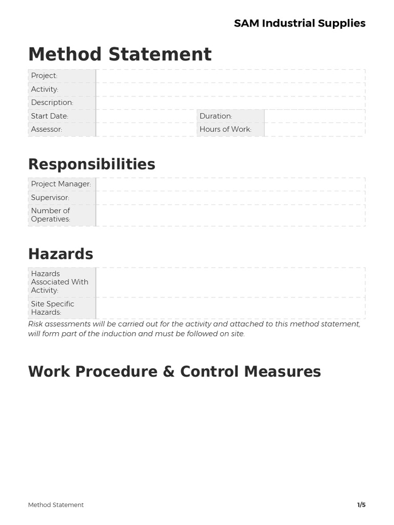 Method Statement Blank | Download Free PDF | Personal Protective ...