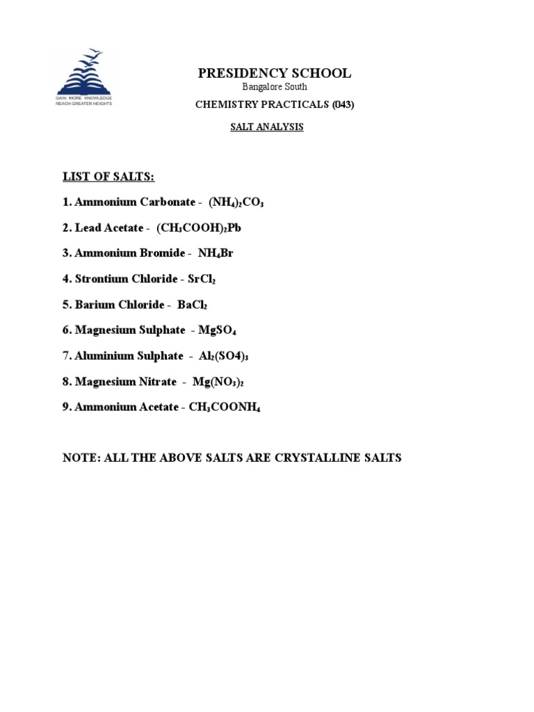 Salt Analysis With Equations PDF Salt (Chemistry) Acetate