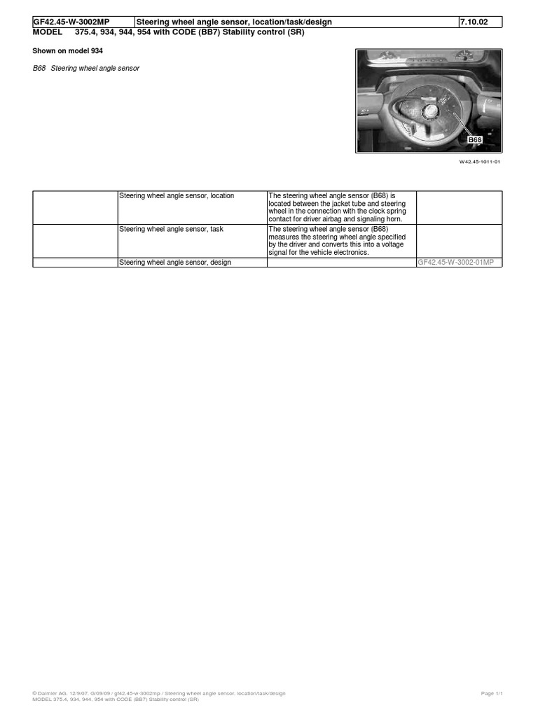 Steering Wheel Angle Sensor, Location - Task - Design | PDF