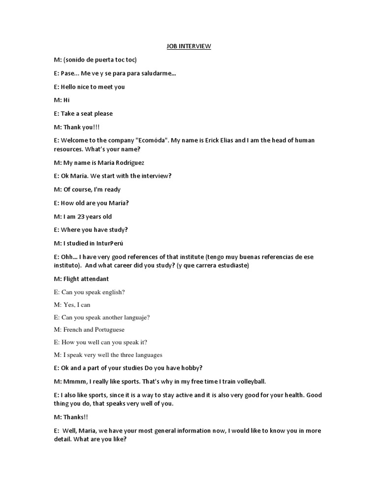 Job Interview Dialogue: Ecomóda | PDF | Career & Growth