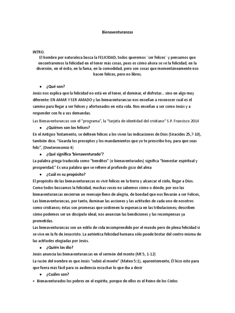 Bienaventuranzas: Camino a la Felicidad | PDF | Bienaventuranzas ...