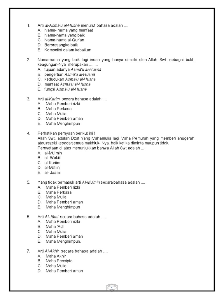 2 Soal Uh Aku Selalu Dekat Dengan Allah Swt Buat Siswa Pdf