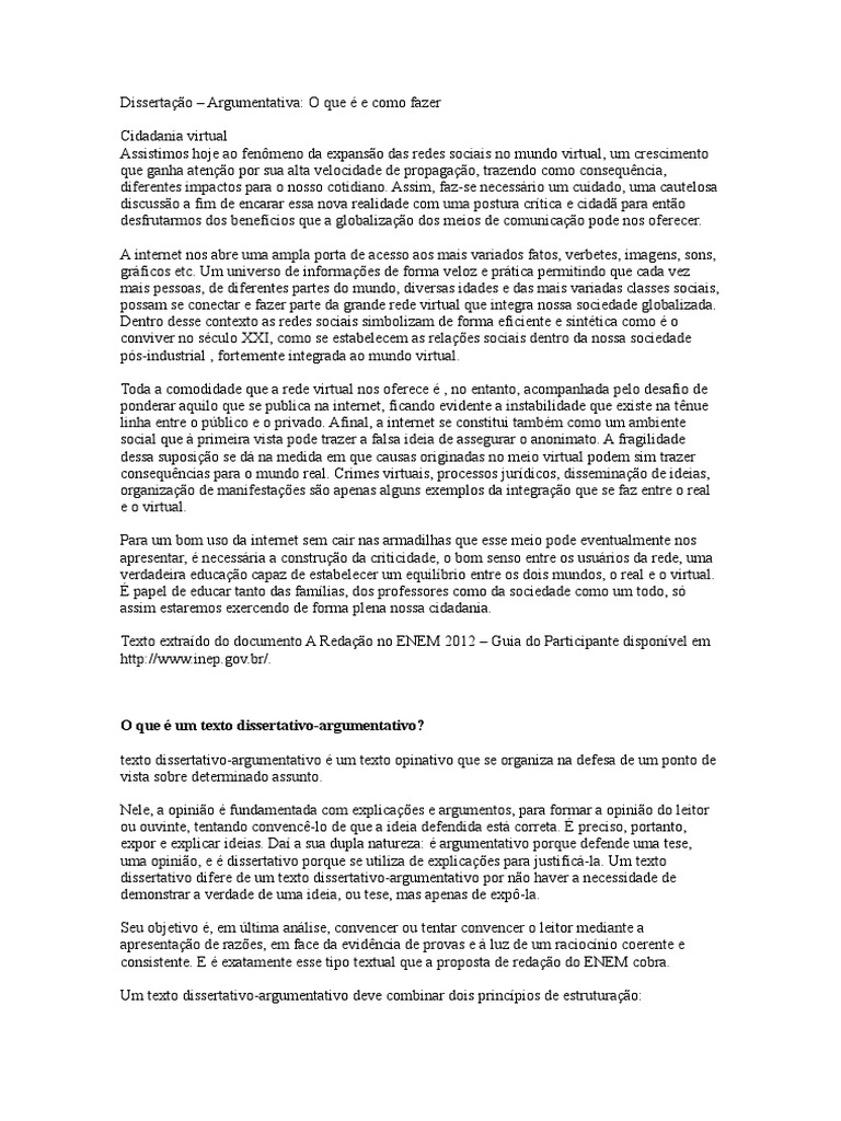 Dissertação Argumentativa: Guia Prático | PDF | Internet