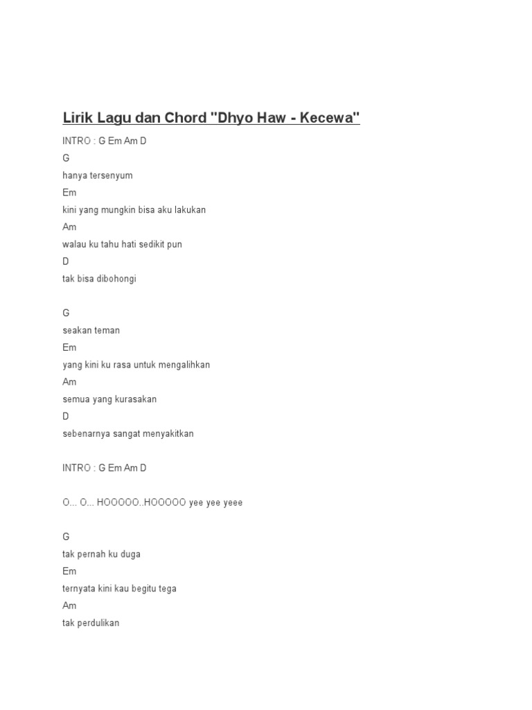 Lirik Lagu Dan Chord Gitar Dhyo Haw Kecewa Pdf