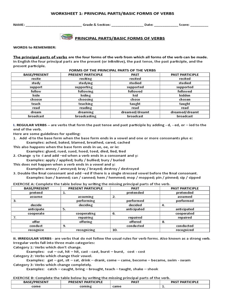 Worksheet 1 The Forms of Verbs | PDF | Verb | Linguistics
