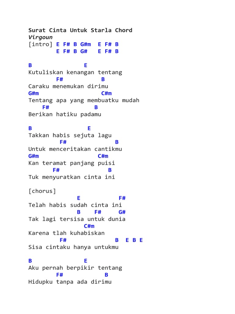 Cinta Untuk Starla Chord : "Virgoun - Surat Cinta Untuk Starla" Chord