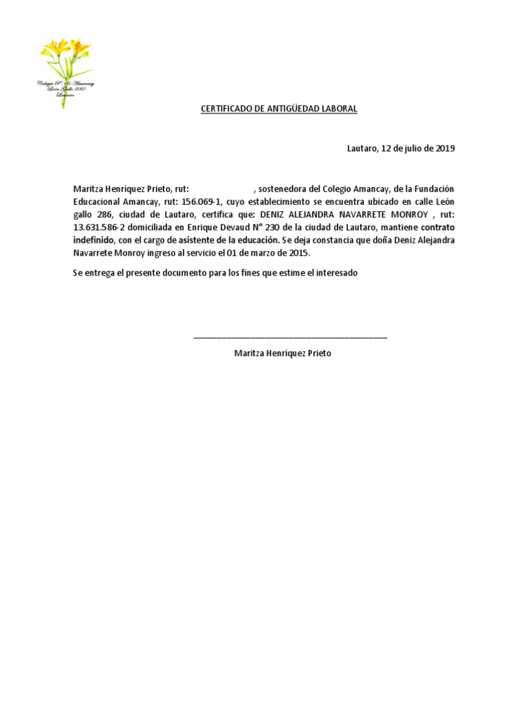 Certificado de Antigüedad Laboral