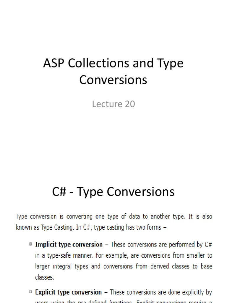 ASP.NET Collections & Type Conversions | PDF | .Net Framework ...