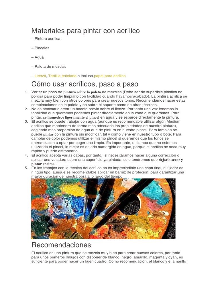 Materiales Para Pintar Con Acrílico Pdf Pintar Materiales Artisticos