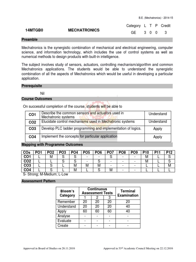 14MTGB0 Mechatronics: Preamble | PDF | Programmable Logic Controller ...