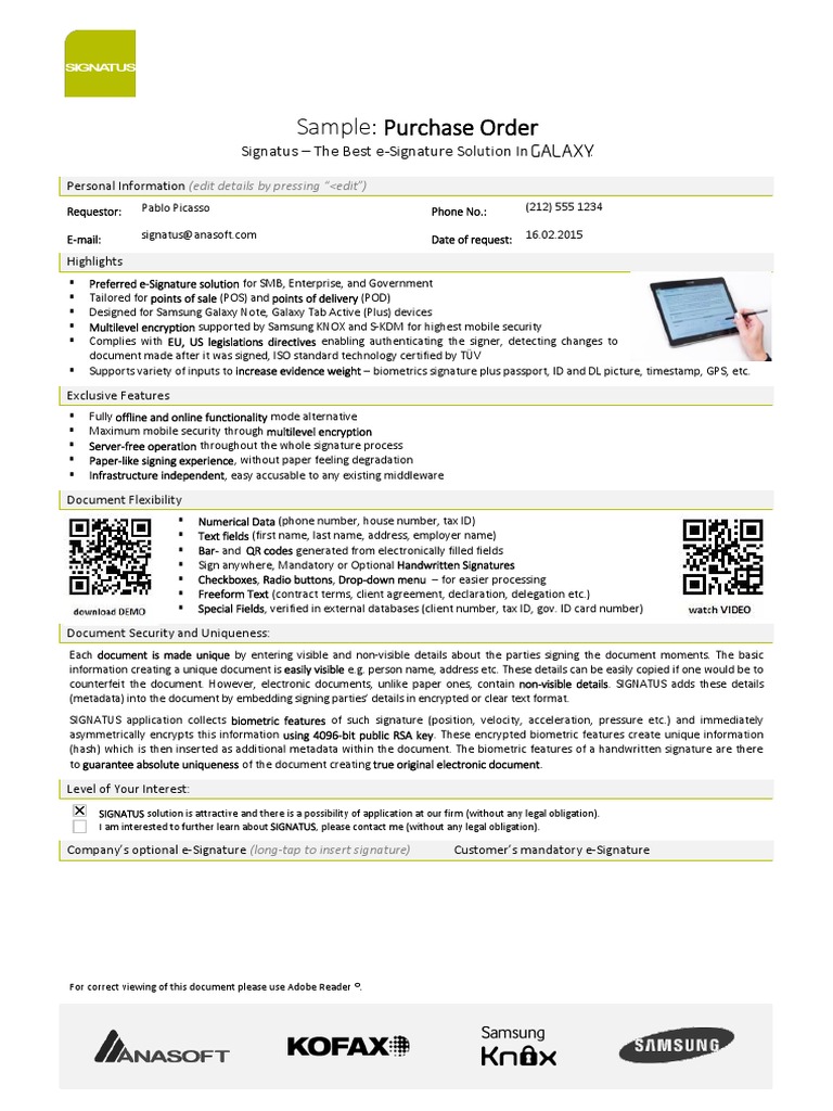 Sample: Purchase Order: Signatus - The Best E-Signature Solution in ...