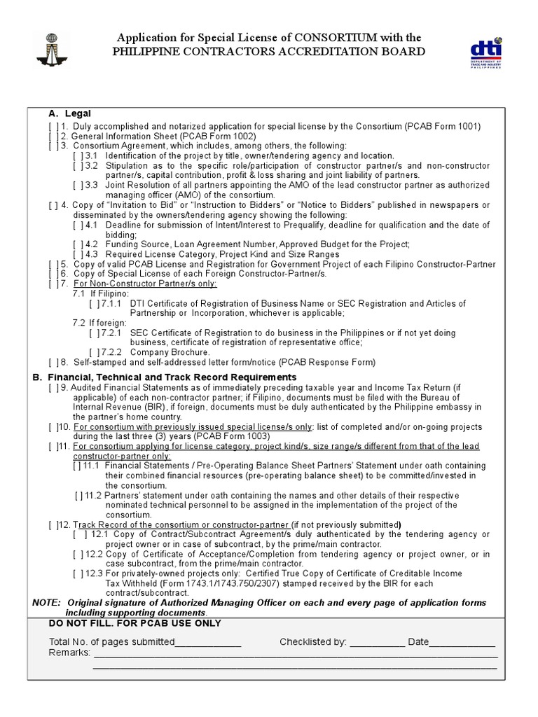Special PCAB License Application for Consortium | PDF | Partnership ...