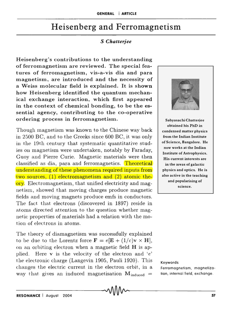 Heisenberg's Theory of Ferromagnetism | PDF | Ferromagnetism | Magnetism