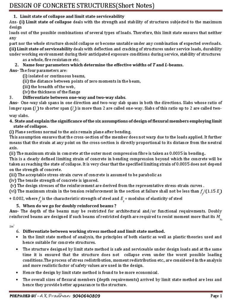 RCC Design Concepts and Notes | PDF | Bending | Reinforced Concrete