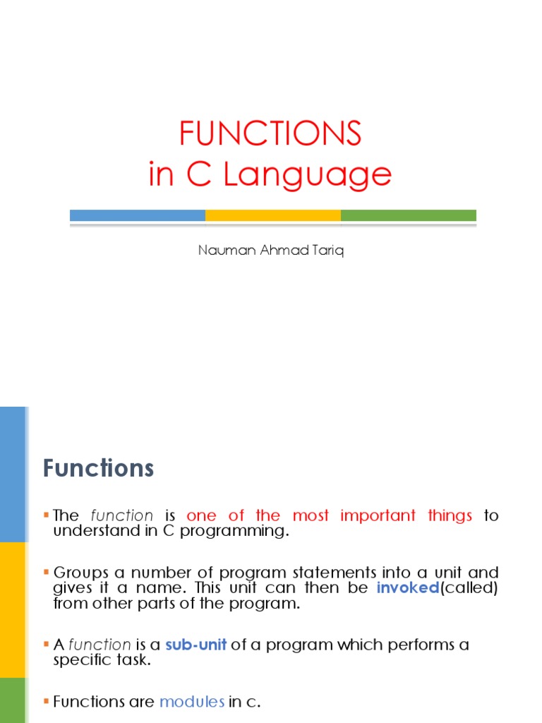 Understanding Functions in C Language | PDF | Subroutine | Parameter ...