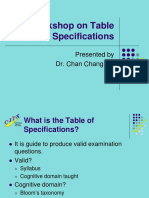 Workshop On Table of Specifications: Presented by Dr. Chan Chang Tik