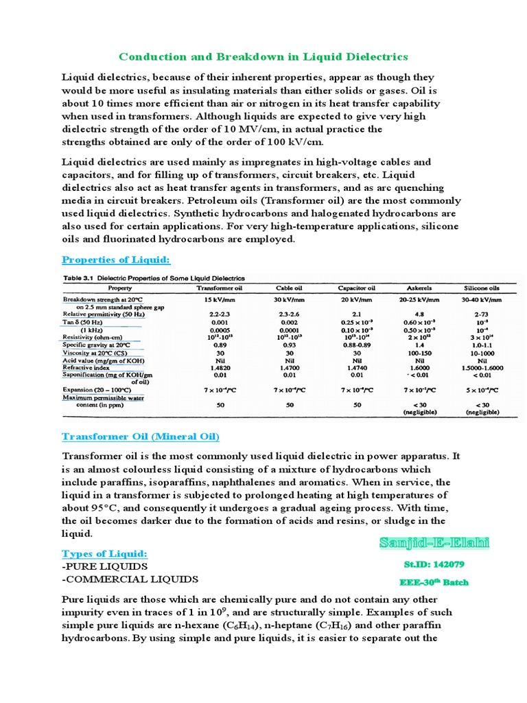 Conduction and Breakdown in Liquid Dielectrics | PDF | Electrical ...