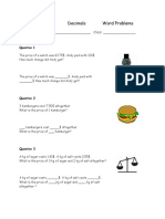 Grade 4 Decimals Word Problems: Name: - Class