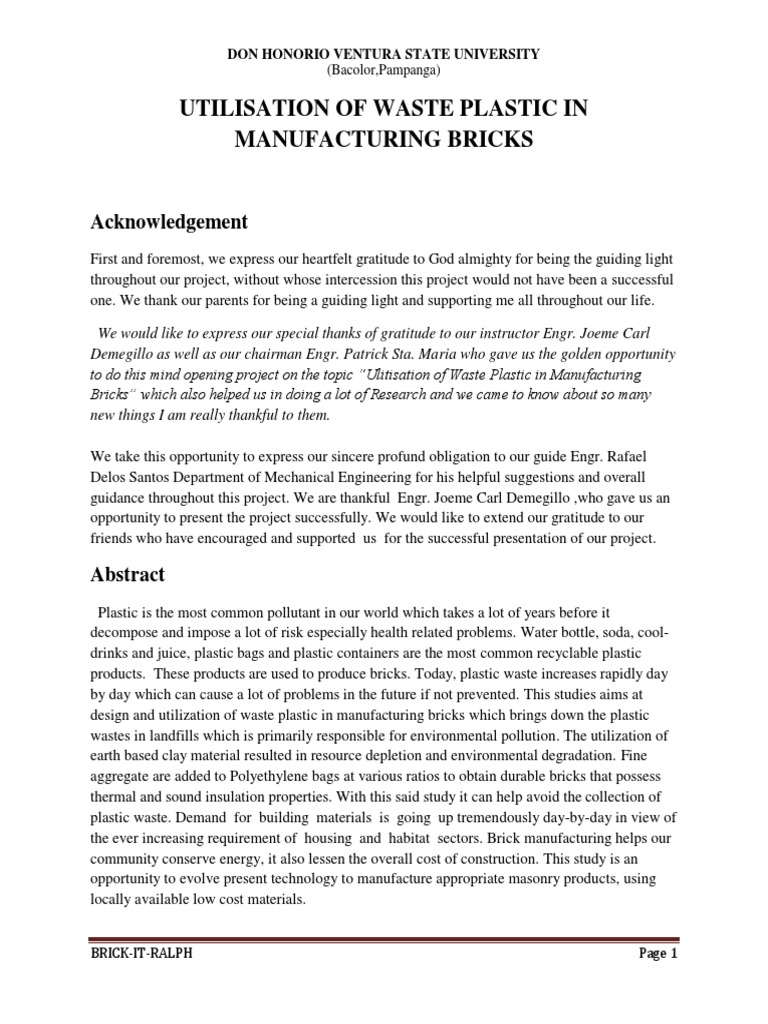 Plastic Waste Brick Production Process | PDF | Recycling | Waste Management